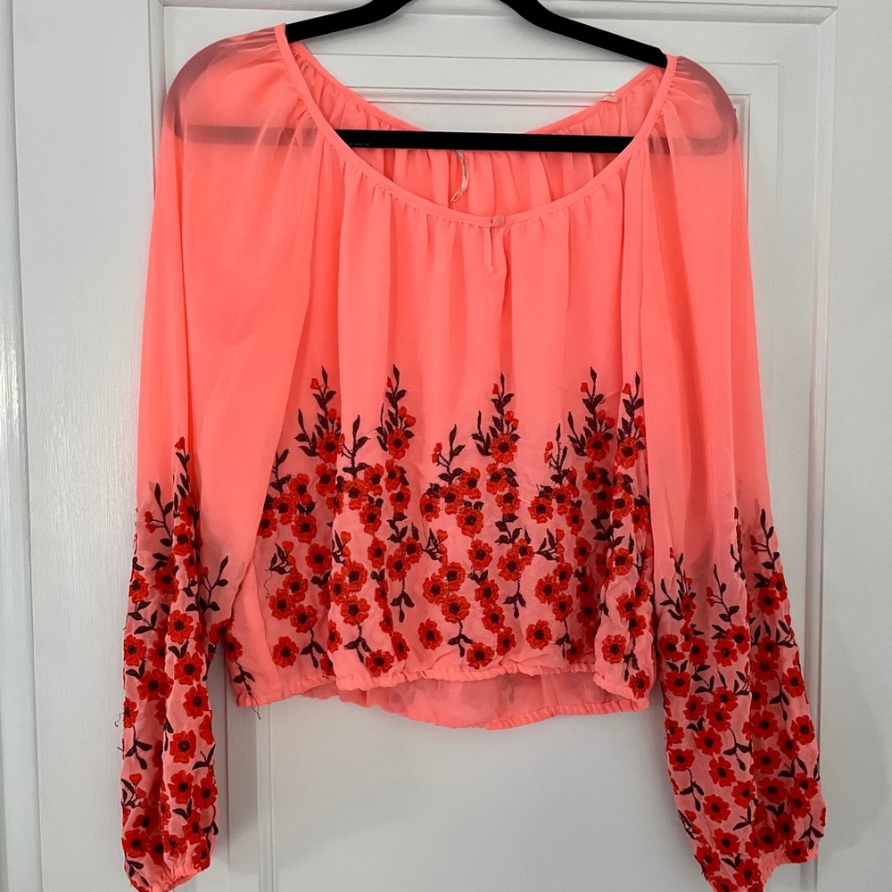 Free People Embroidered Floral Blouse